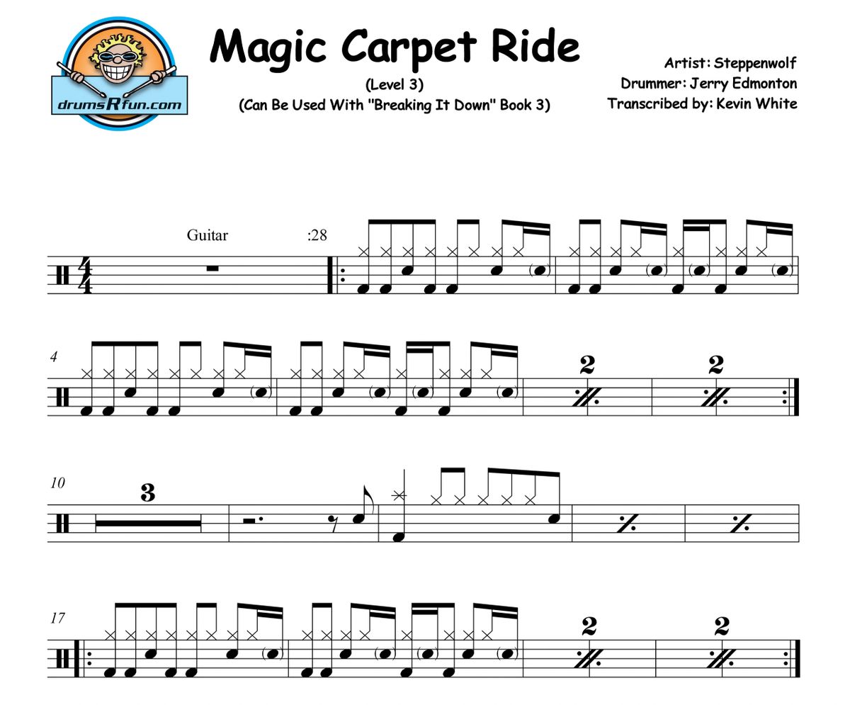 Steppenwolf, Magic Carpet Ride Drum Transcription Level 3